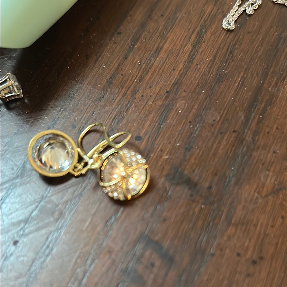 Gold and Silver Drop Earrings with Crystal Accents